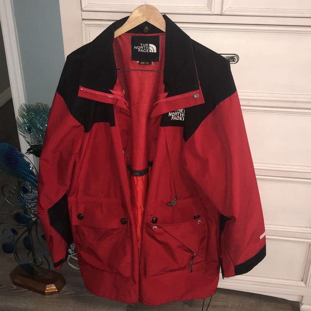 The North Face vintage red gore red waterproof double zip raincoat